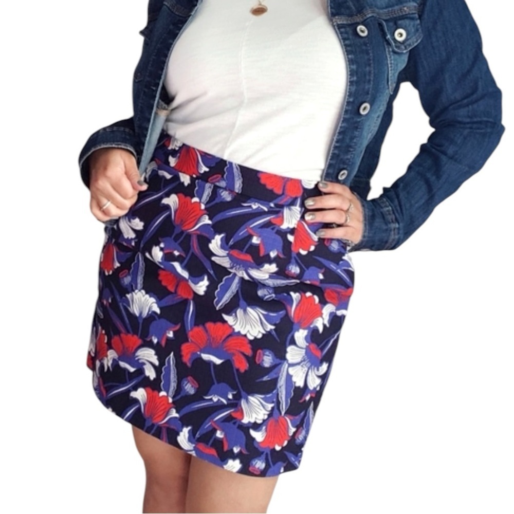 J CREW FLORAL RED & BLUE COTTAGECORE SKIRT SZ 0 EUC